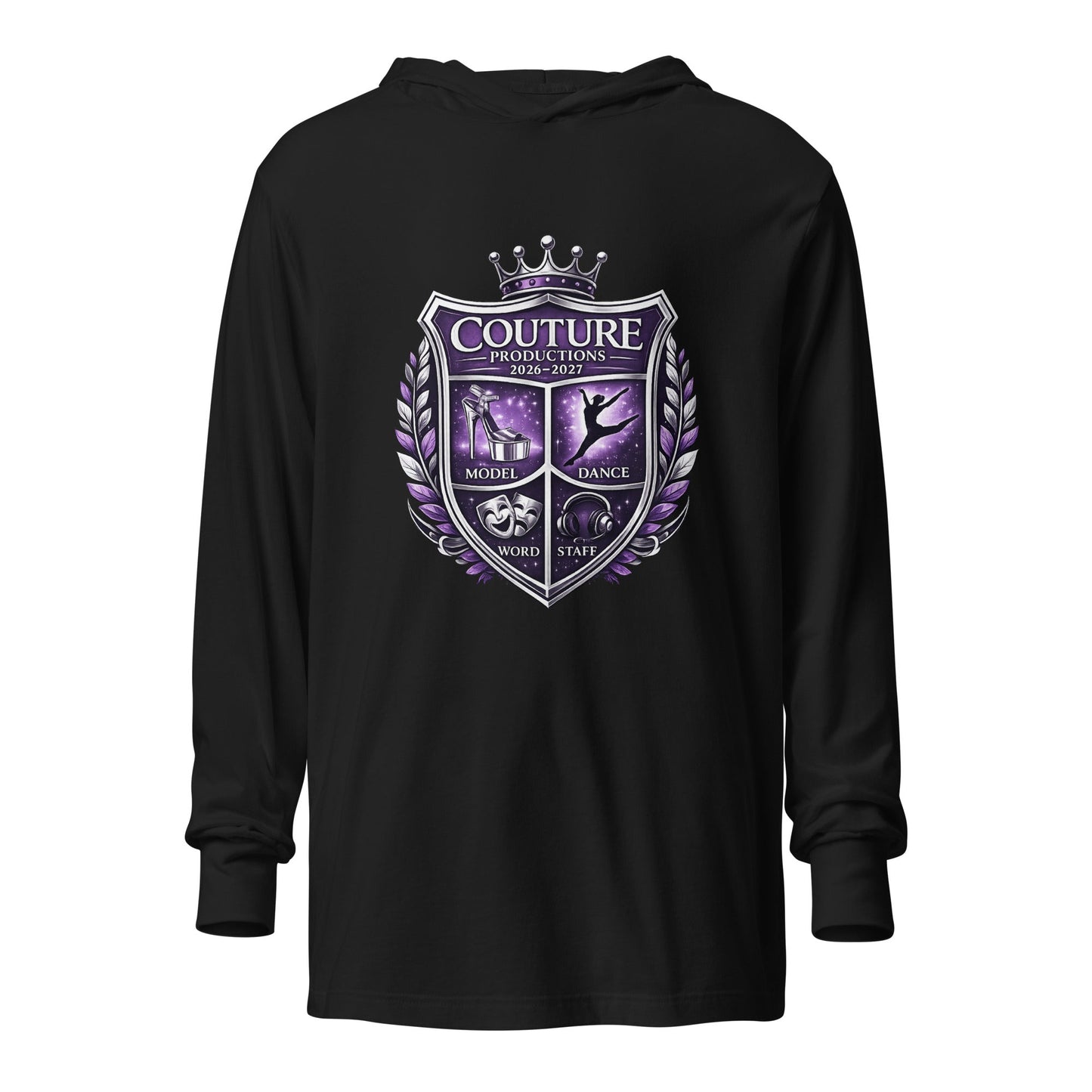 Performance | Hooded Long Sleeve T Shirt | Couture Productions | Couture Shield Logo