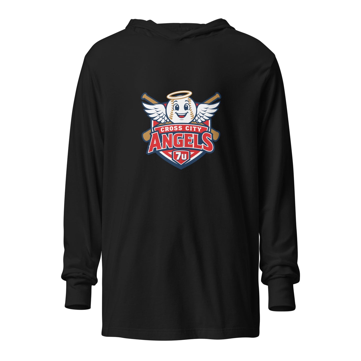 Performance | Hooded Long Sleeve T Shirt | Cross City Angels | Shield Logo