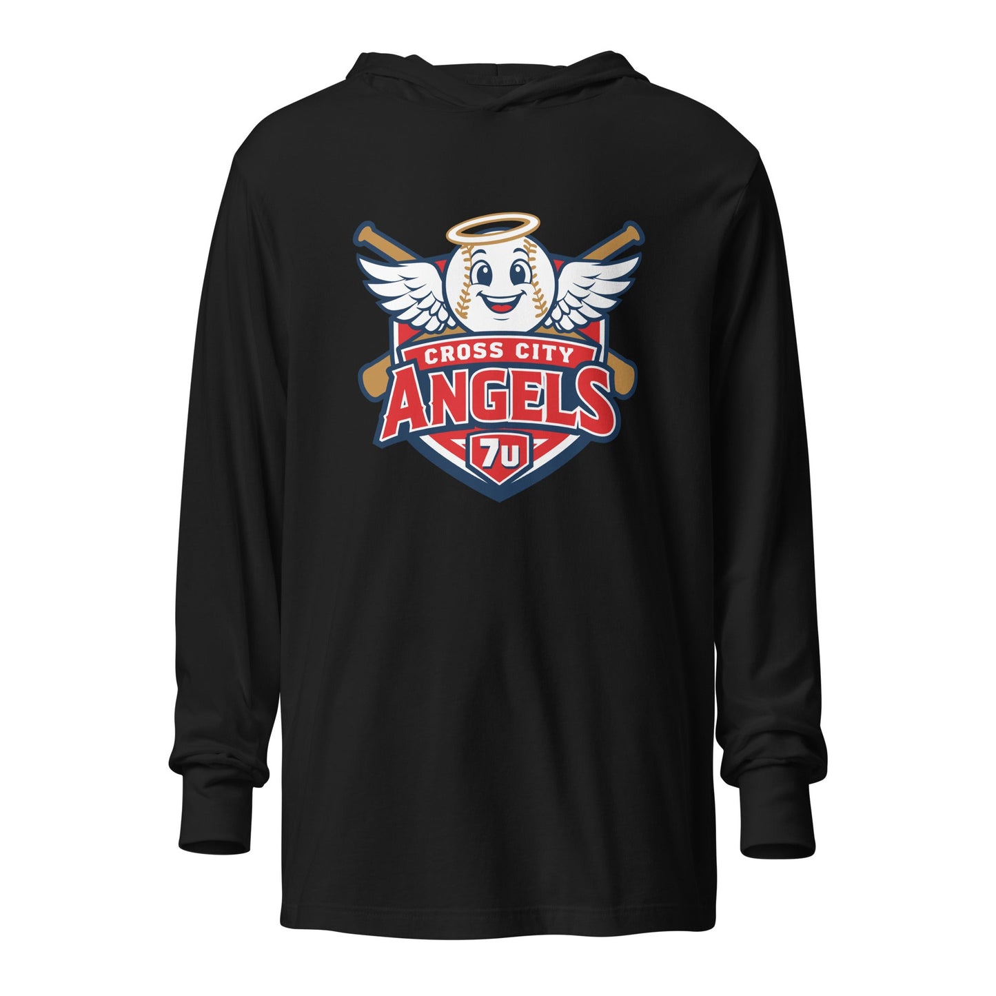 Performance | Hooded Long Sleeve T Shirt | Cross City Angels | Shield Logo