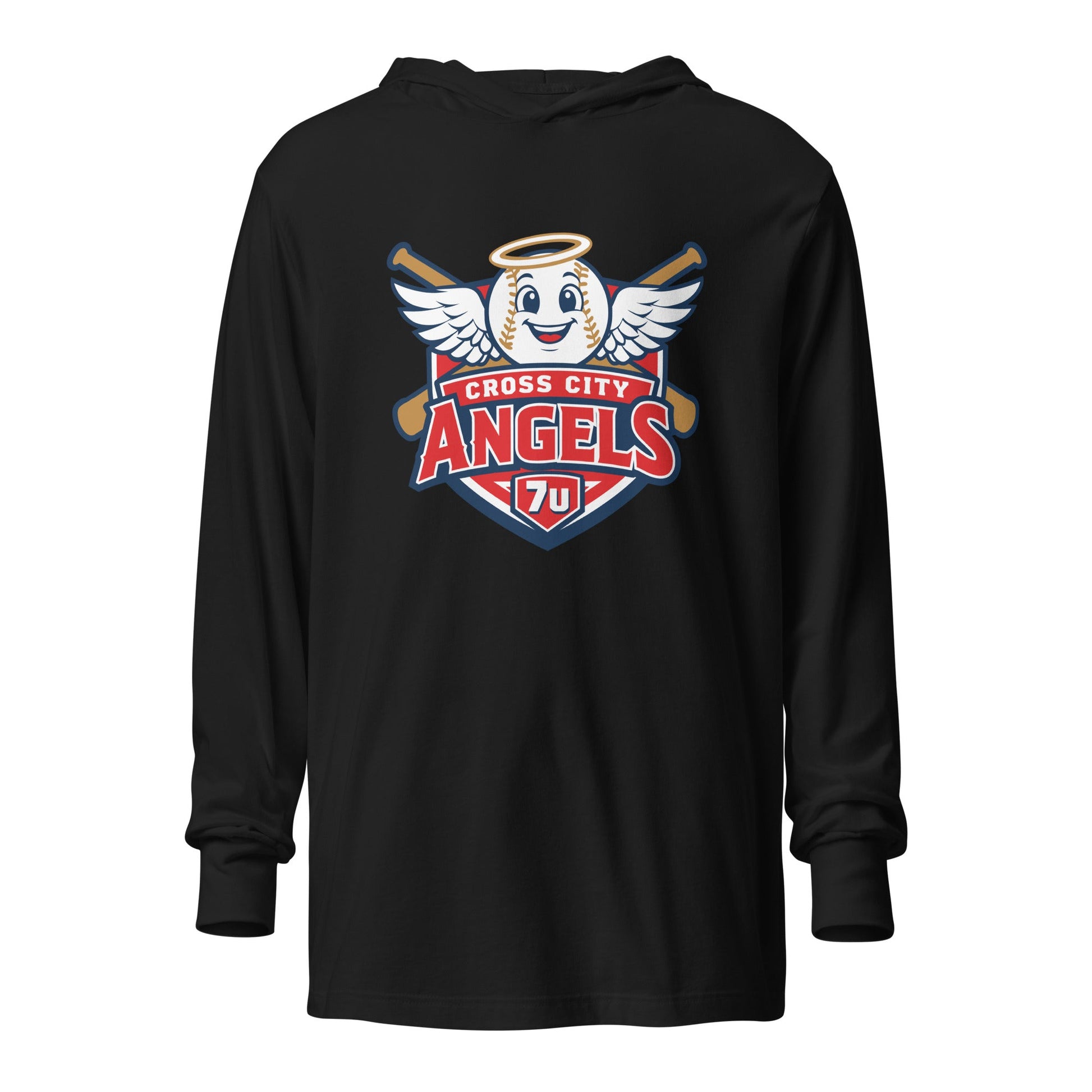 Performance | Hooded Long Sleeve T Shirt | Cross City Angels | Shield Logo