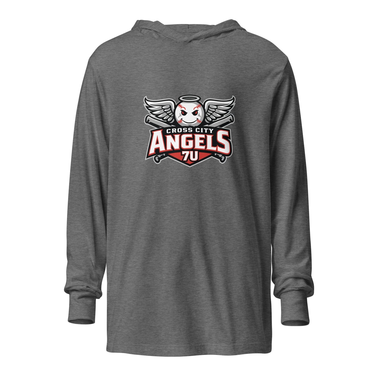 Performance | Hooded Long Sleeve T Shirt | Cross City Angels | Winged Guardian Logo