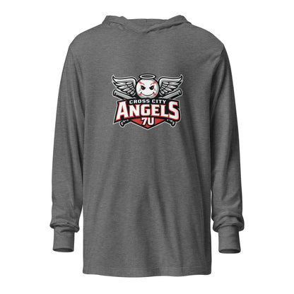 Performance | Hooded Long Sleeve T Shirt | Cross City Angels | Winged Guardian Logo