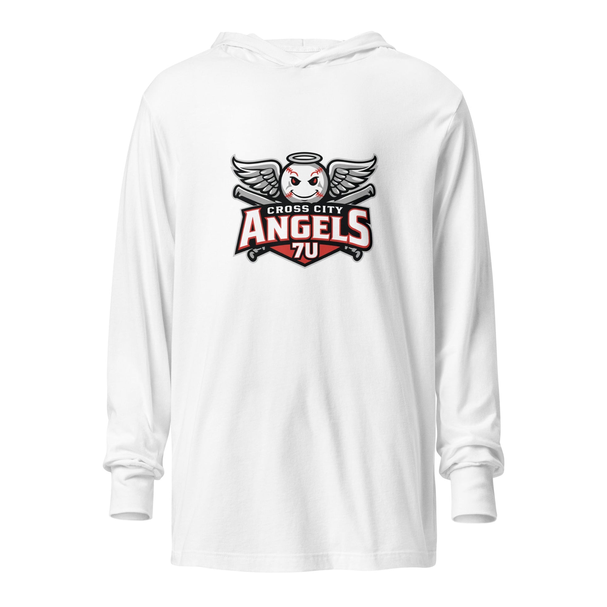 Performance | Hooded Long Sleeve T Shirt | Cross City Angels | Winged Guardian Logo
