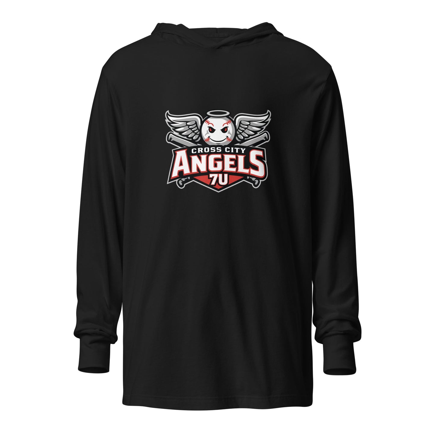 Performance | Hooded Long Sleeve T Shirt | Cross City Angels | Winged Guardian Logo