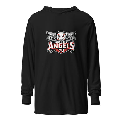 Performance | Hooded Long Sleeve T Shirt | Cross City Angels | Winged Guardian Logo