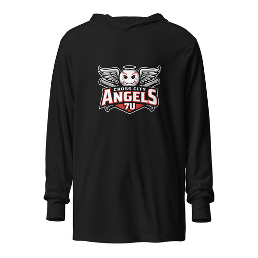 Performance | Hooded Long Sleeve T Shirt | Cross City Angels | Winged Guardian Logo