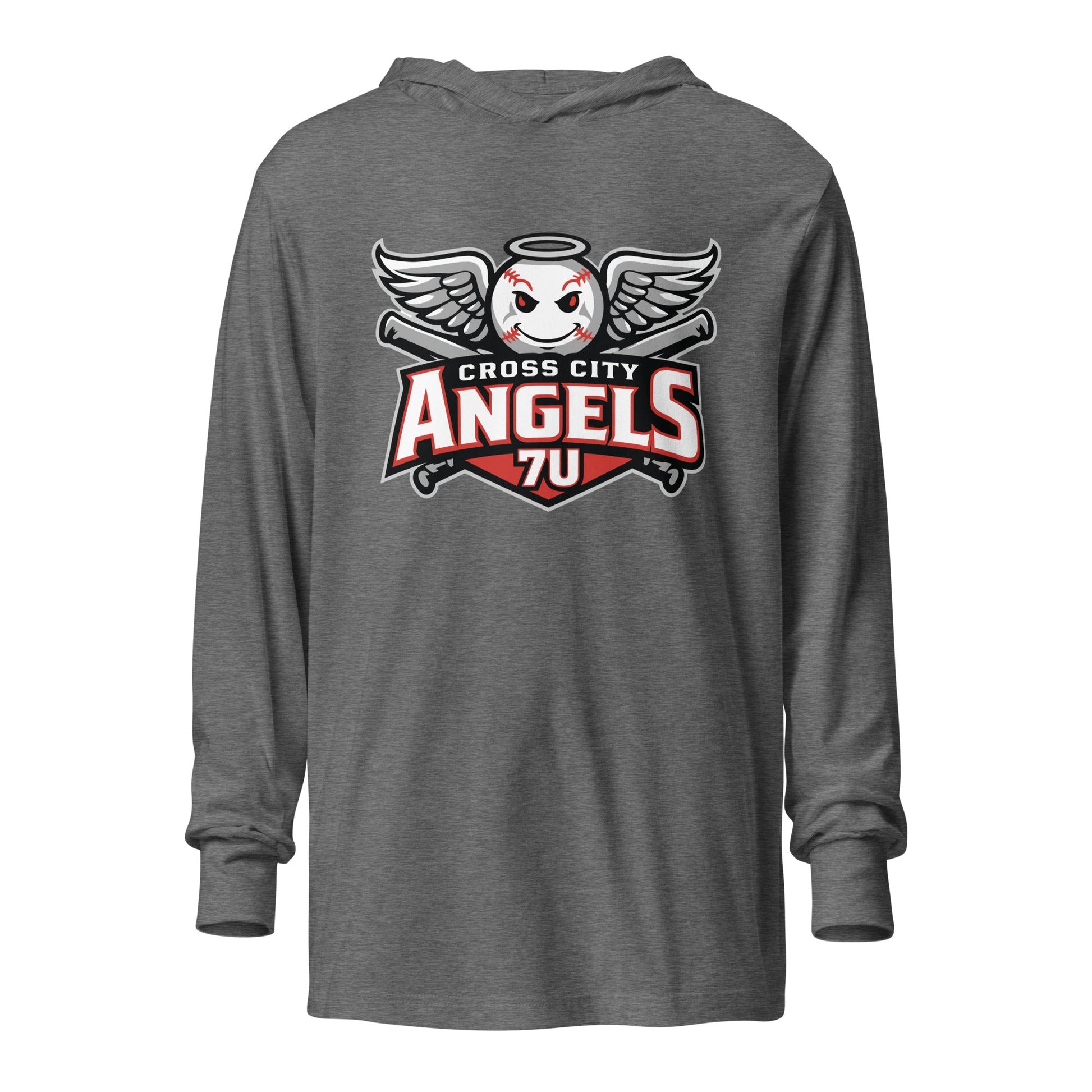 Performance | Hooded Long Sleeve T Shirt | Cross City Angels | Winged Guardian Logo