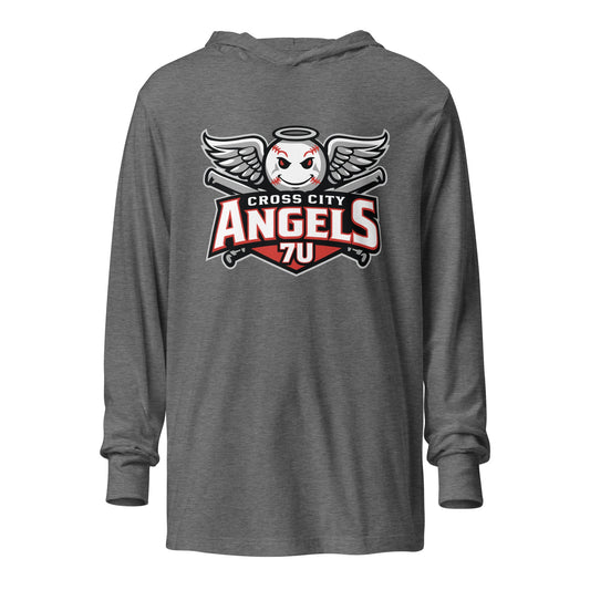 Performance | Hooded Long Sleeve T Shirt | Cross City Angels | Winged Guardian Logo