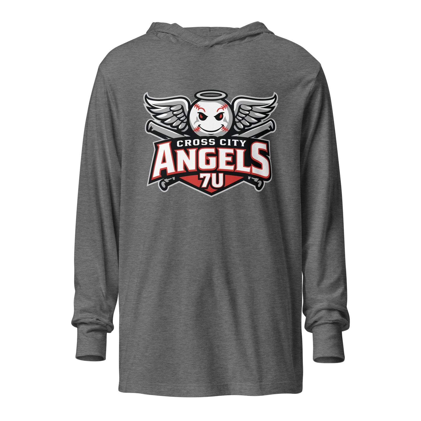 Performance | Hooded Long Sleeve T Shirt | Cross City Angels | Winged Guardian Logo