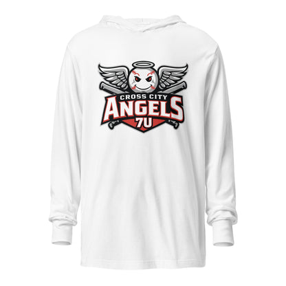 Performance | Hooded Long Sleeve T Shirt | Cross City Angels | Winged Guardian Logo