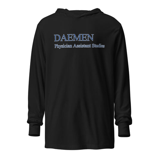 Performance | Hooded Long Sleeve T Shirt | Daemen Physician Assistant | Care Collective Logo