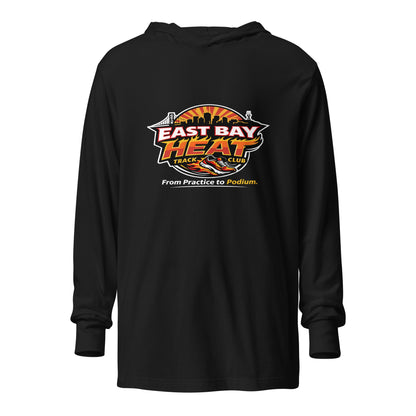 Performance | Hooded Long Sleeve T Shirt | East Bay Heat Track Club | Script Logo