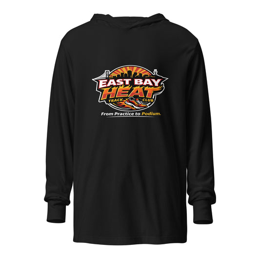 Performance | Hooded Long Sleeve T Shirt | East Bay Heat Track Club | Script Logo