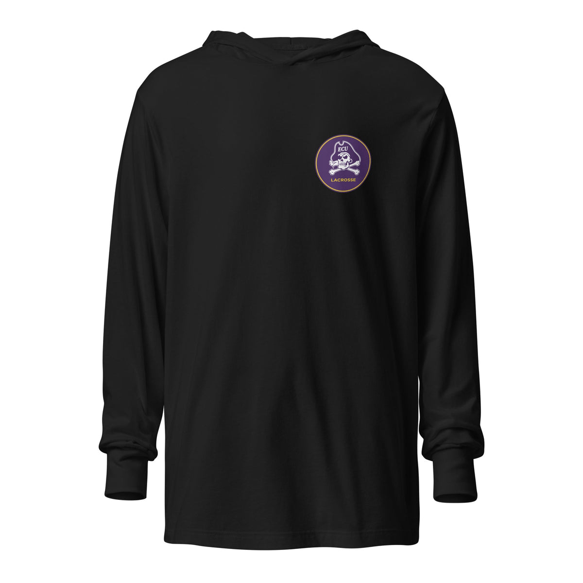 Performance | Hooded Long Sleeve T Shirt | ECU Club Womens Lacrosse | Badge Logo