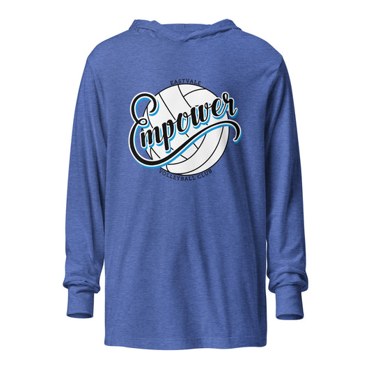 Performance | Hooded Long Sleeve T Shirt | Empower Volleyball Club | Emblem Logo