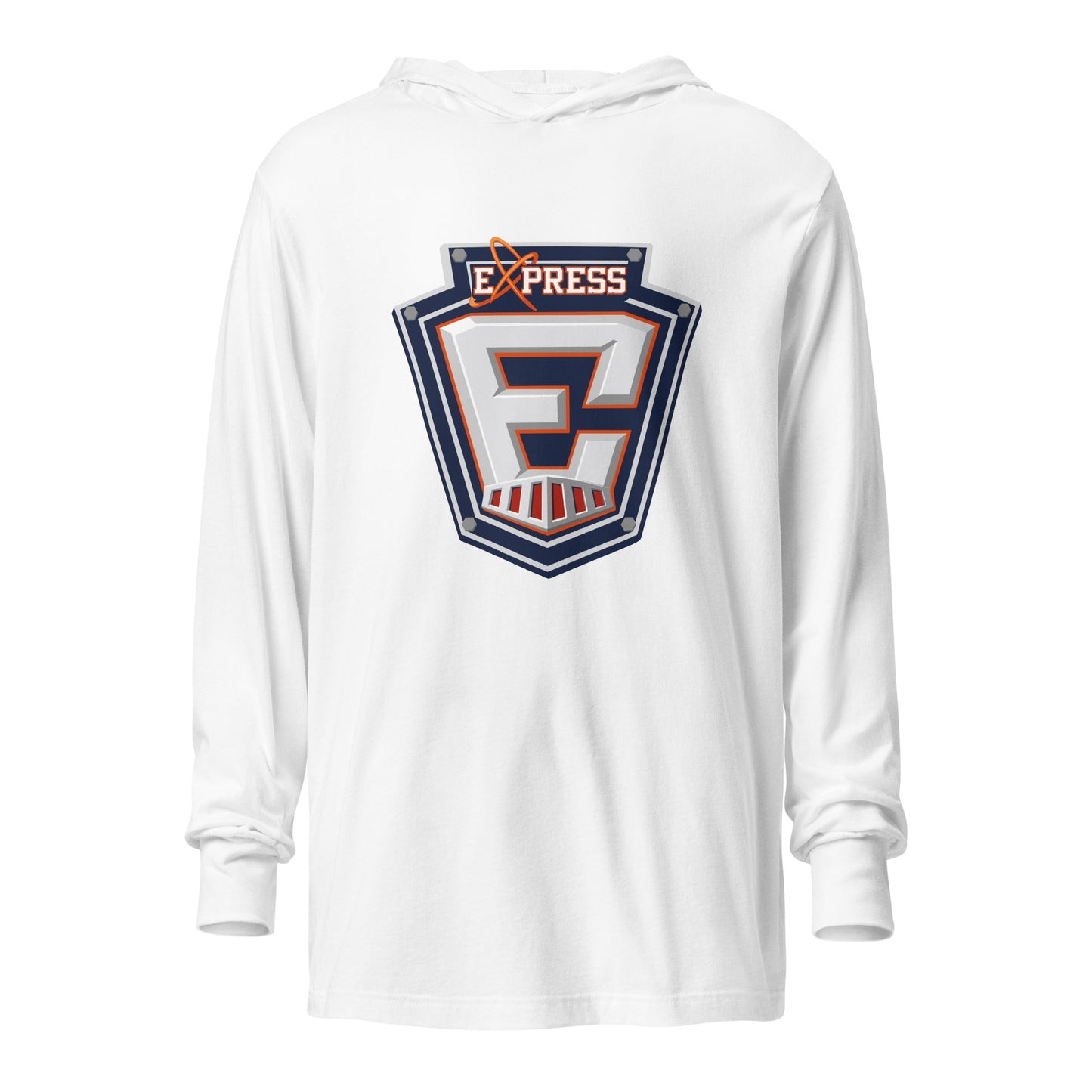 Performance | Hooded Long Sleeve T Shirt | Erie Express Football | E Badge Logo