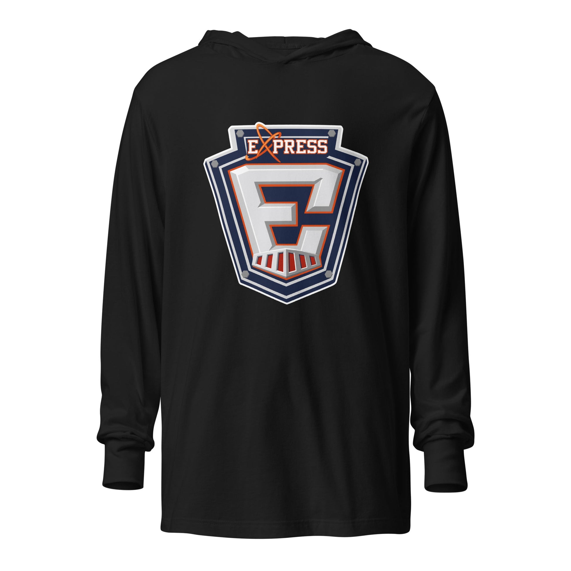 Performance | Hooded Long Sleeve T Shirt | Erie Express Football | E Badge Logo