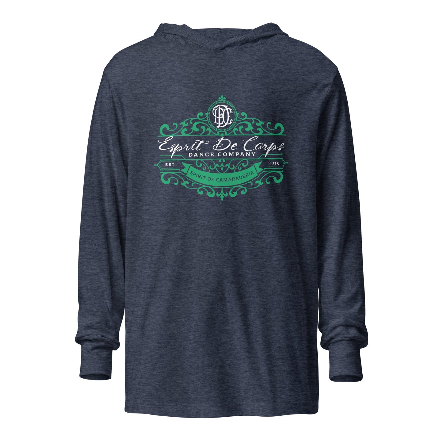 Performance | Hooded Long Sleeve T Shirt | Esprit de Corps Dance Co., LLC | Crest Logo
