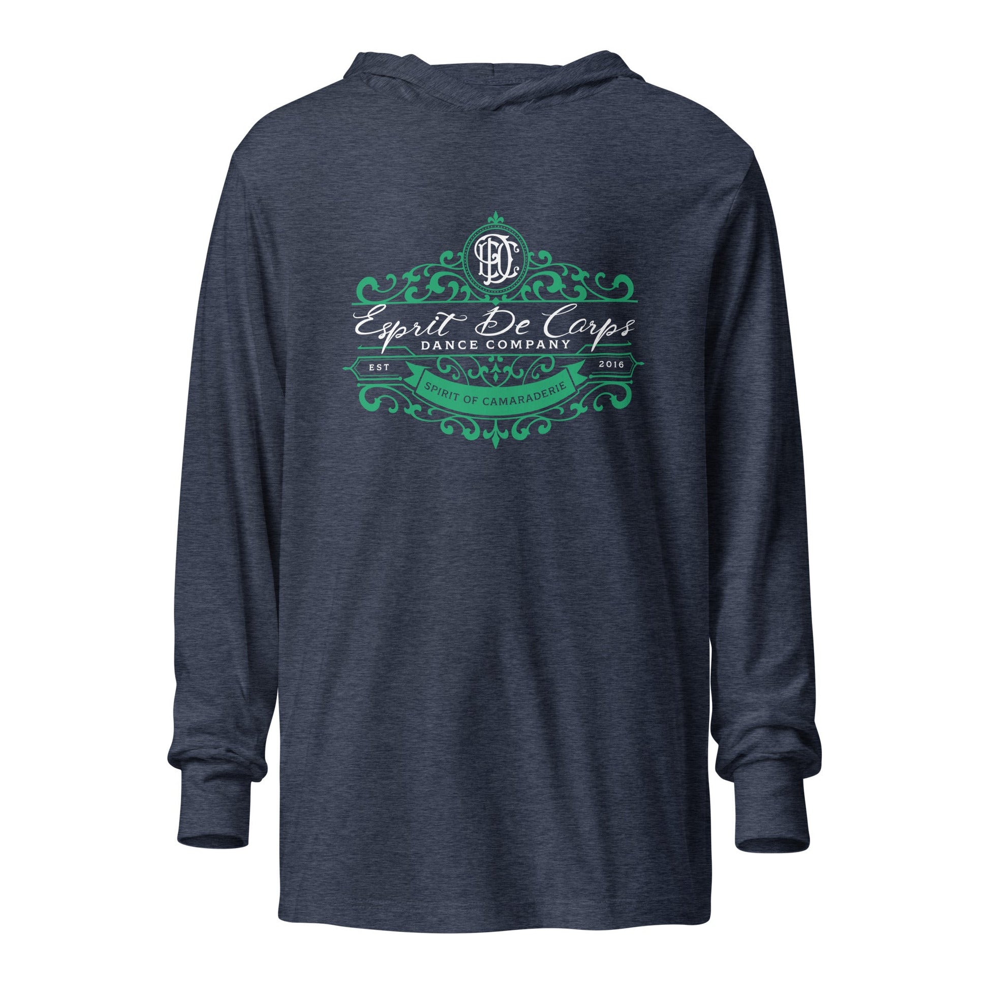 Performance | Hooded Long Sleeve T Shirt | Esprit de Corps Dance Co., LLC | Crest Logo