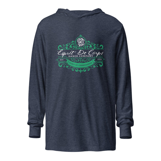 Performance | Hooded Long Sleeve T Shirt | Esprit de Corps Dance Co., LLC | Crest Logo