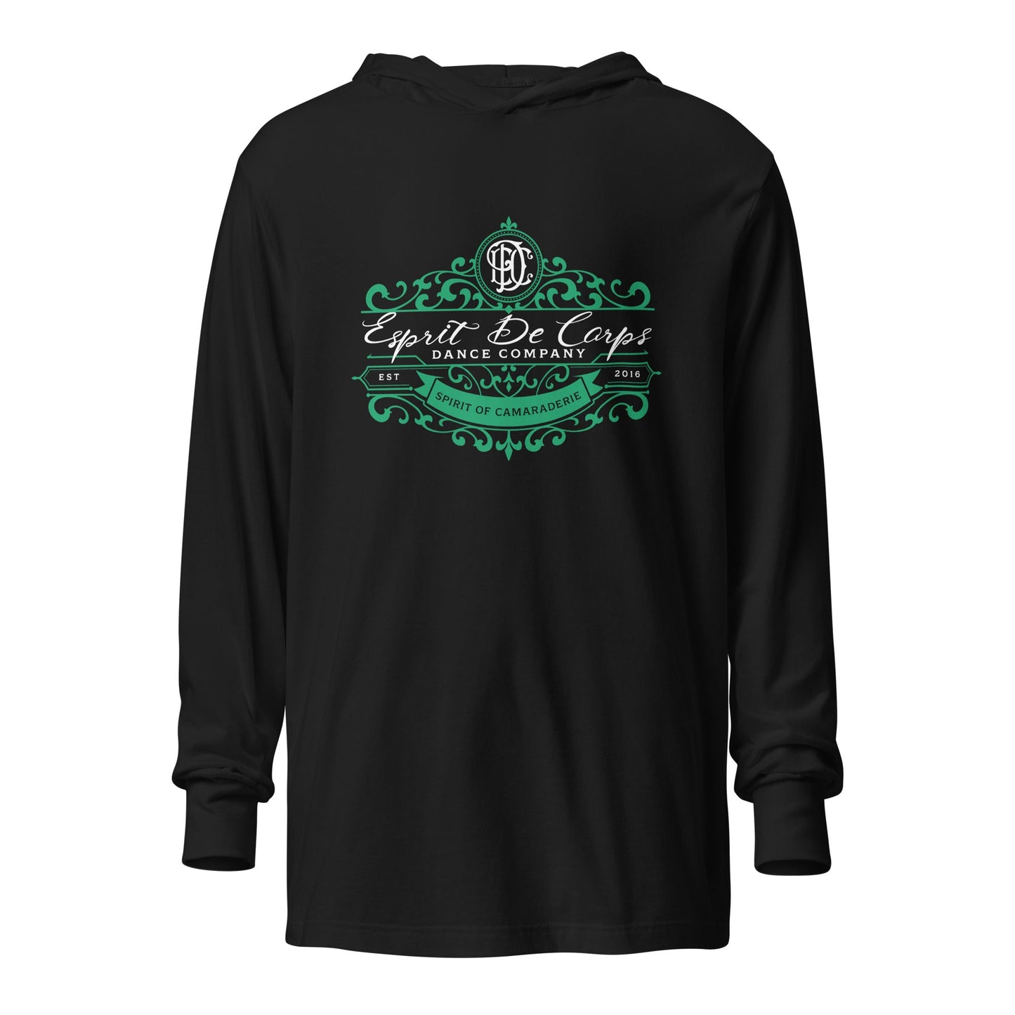 Performance | Hooded Long Sleeve T Shirt | Esprit de Corps Dance Co., LLC | Crest Logo