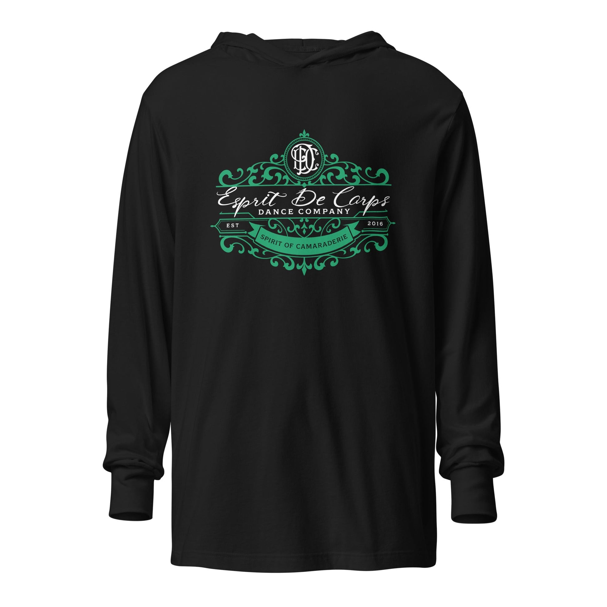 Performance | Hooded Long Sleeve T Shirt | Esprit de Corps Dance Co., LLC | Crest Logo