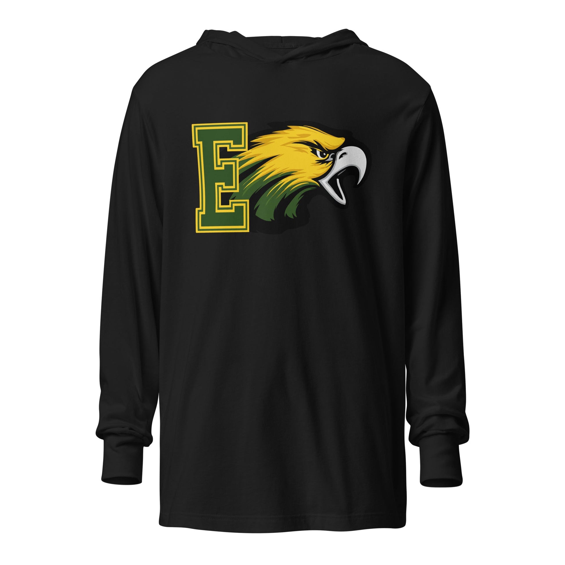 Performance | Hooded Long Sleeve T Shirt | Evergreen Junior High | Mascot Logo