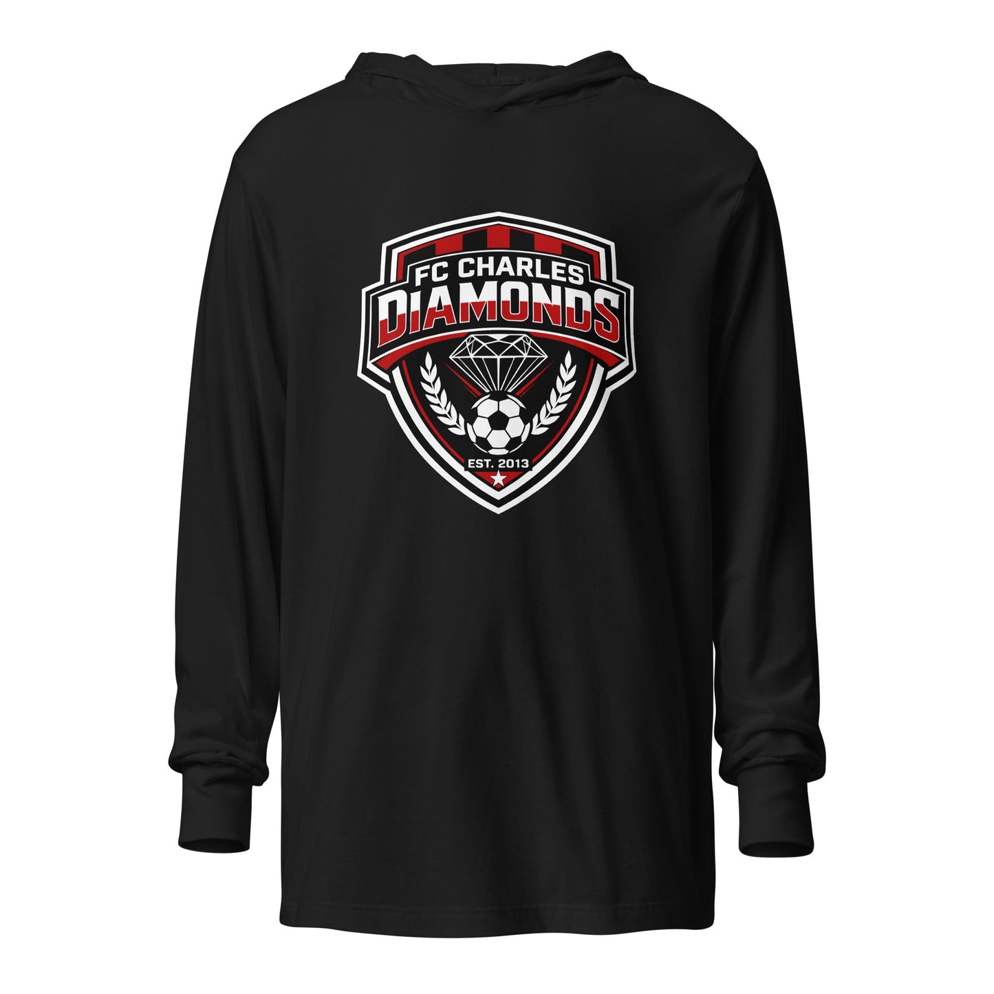 Performance | Hooded Long Sleeve T Shirt | FC Charles: Diamonds | Emblem Logo