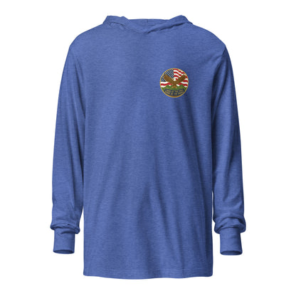 Performance | Hooded Long Sleeve T Shirt | Georgia State Society Children of the American Revolution | Badge Logo