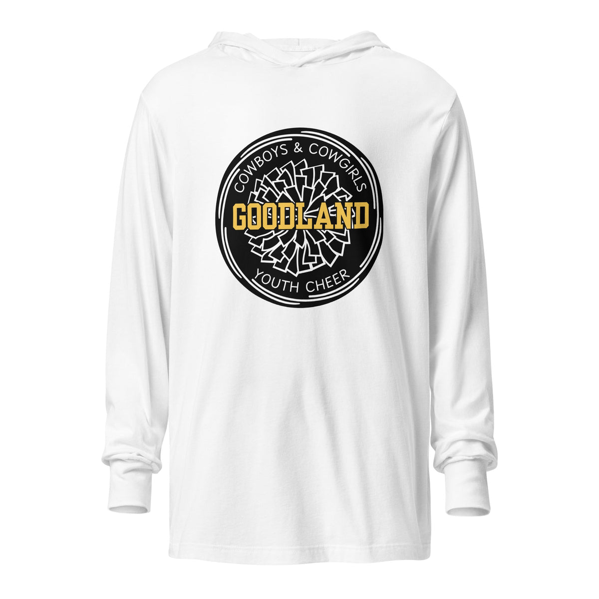 Performance | Hooded Long Sleeve T Shirt | Goodland Youth Cheer | Badge Logo