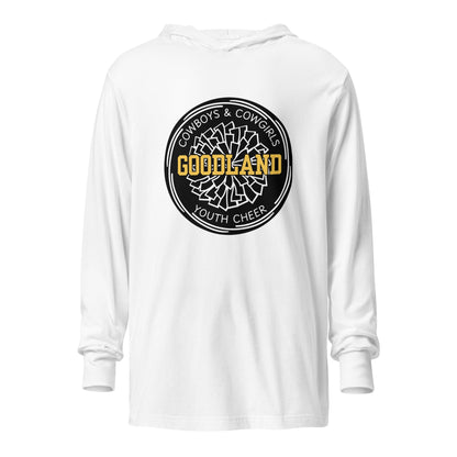 Performance | Hooded Long Sleeve T Shirt | Goodland Youth Cheer | Badge Logo