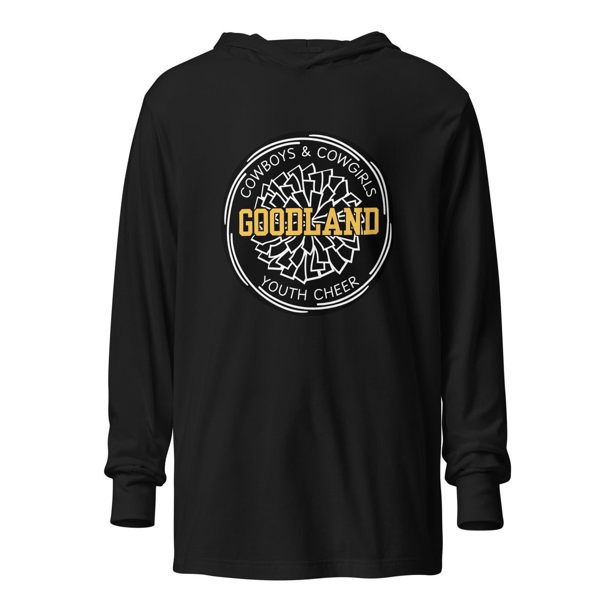 Performance | Hooded Long Sleeve T Shirt | Goodland Youth Cheer | Badge Logo
