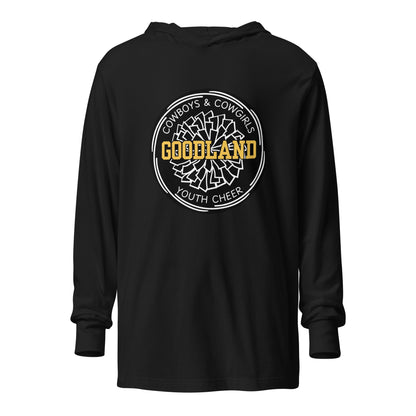 Performance | Hooded Long Sleeve T Shirt | Goodland Youth Cheer | Badge Logo