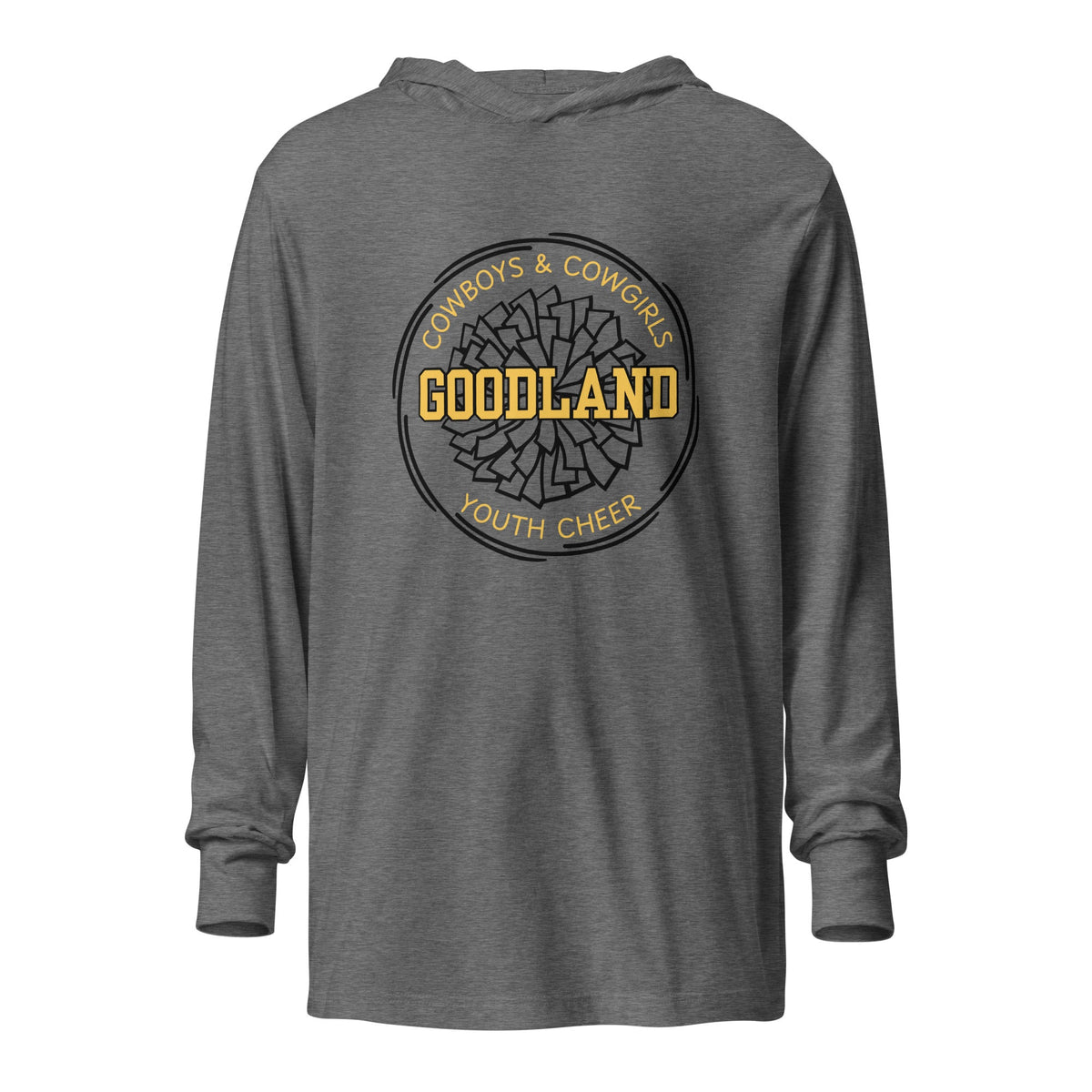 Performance | Hooded Long Sleeve T Shirt | Goodland Youth Cheer | Crest Logo
