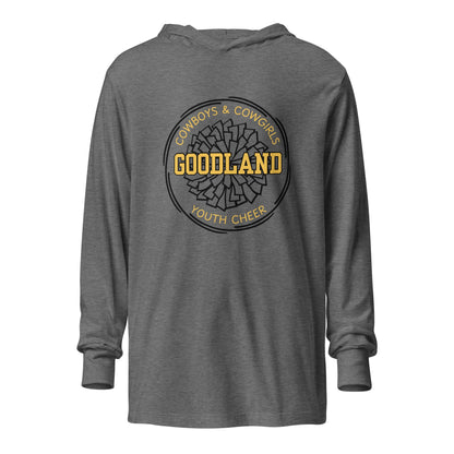 Performance | Hooded Long Sleeve T Shirt | Goodland Youth Cheer | Crest Logo