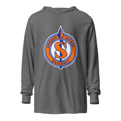 Performance | Hooded Long Sleeve T Shirt | Goshen Savage Baseball | Badge Logo