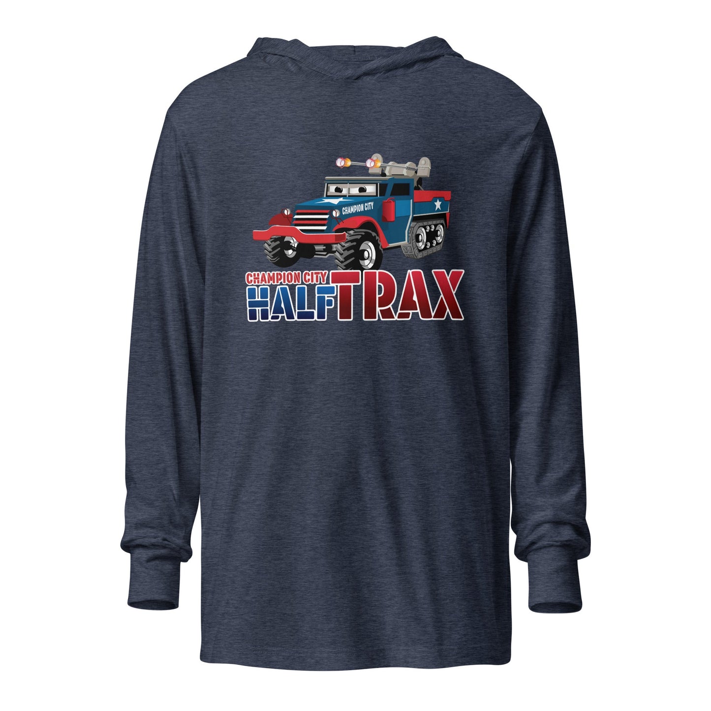 Performance | Hooded Long Sleeve T Shirt | Half Trax Baseball | Mascot Logo