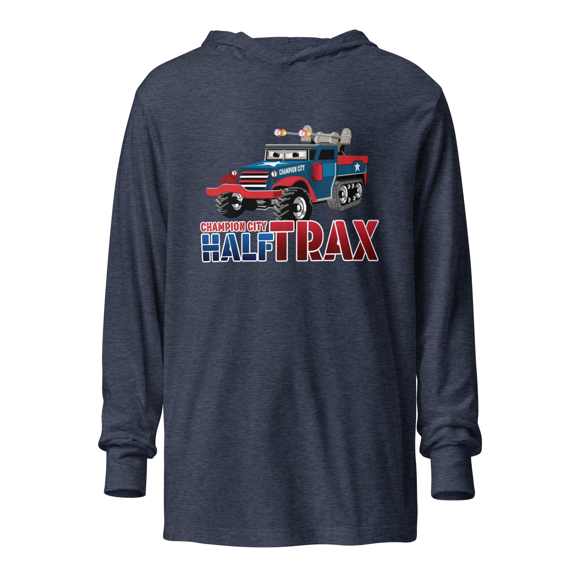 Performance | Hooded Long Sleeve T Shirt | Half Trax Baseball | Mascot Logo