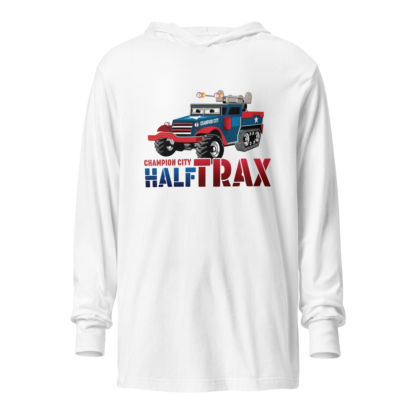 Performance | Hooded Long Sleeve T Shirt | Half Trax Baseball | Mascot Logo