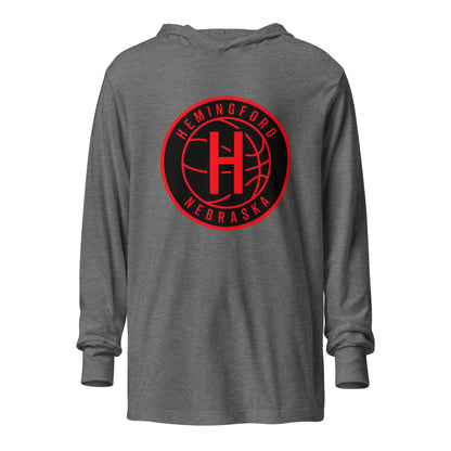 Performance | Hooded Long Sleeve T Shirt | Hemingford Bobcats | Badge Logo