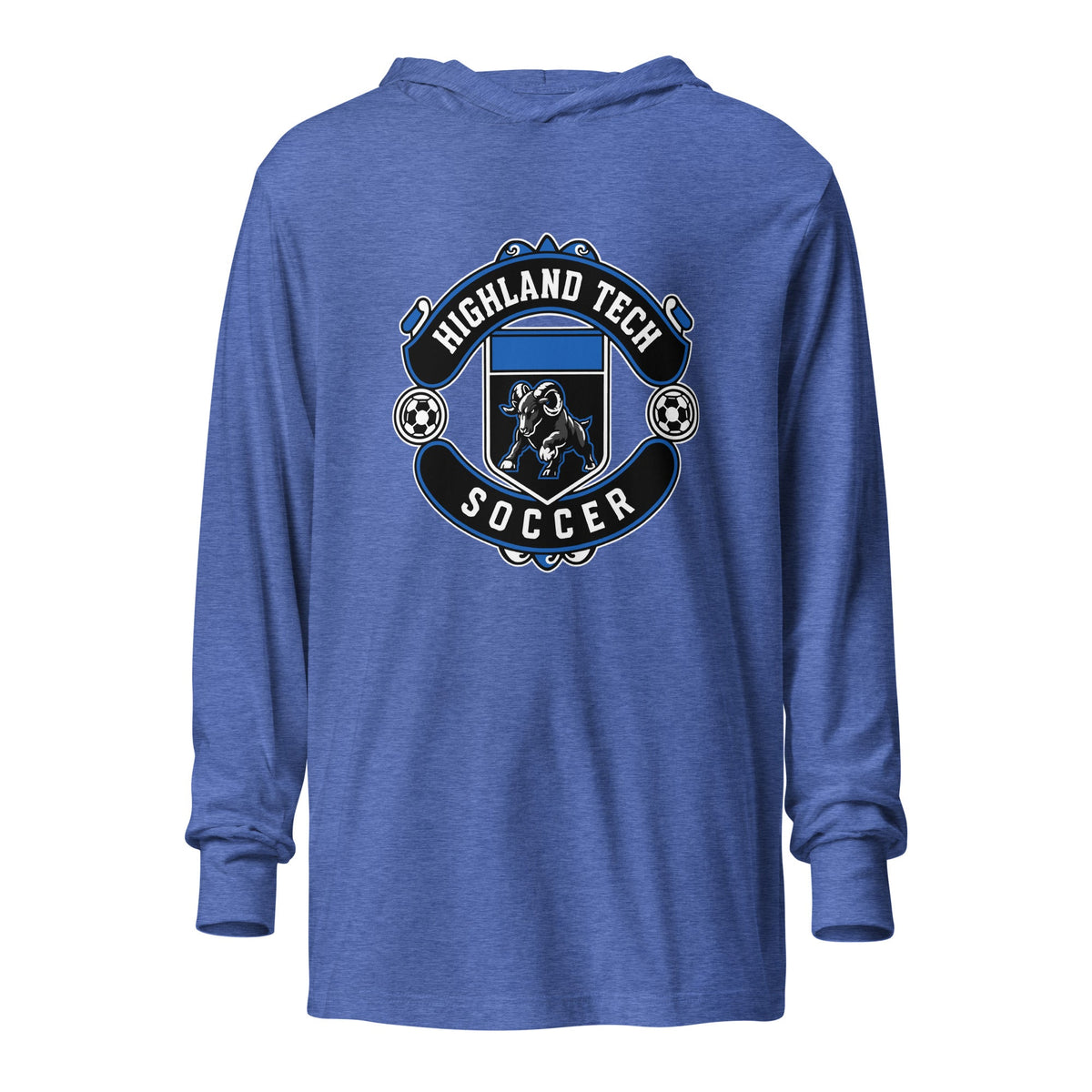 Performance | Hooded Long Sleeve T Shirt | Highland Soccer | Emblem Logo