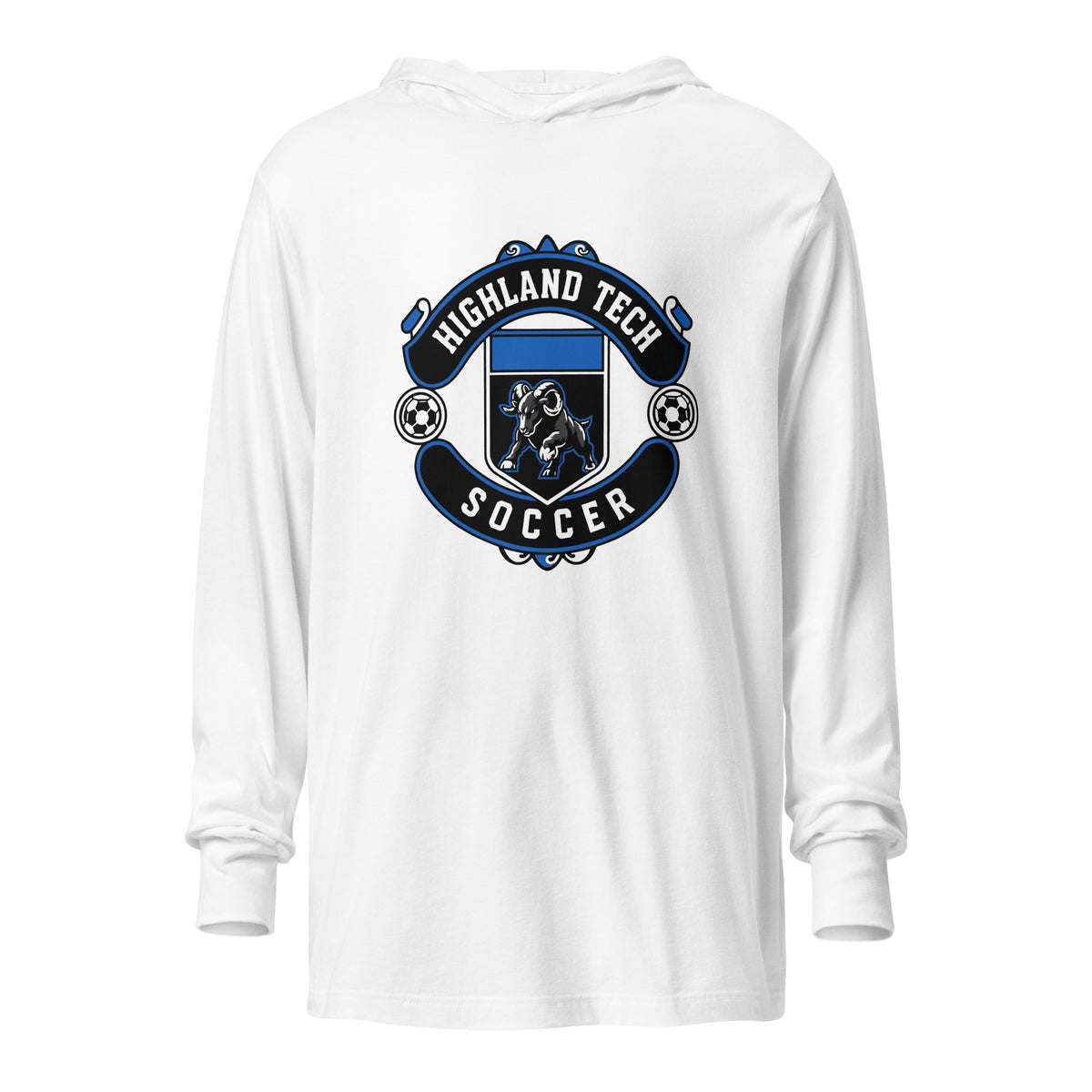 Performance | Hooded Long Sleeve T Shirt | Highland Soccer | Emblem Logo