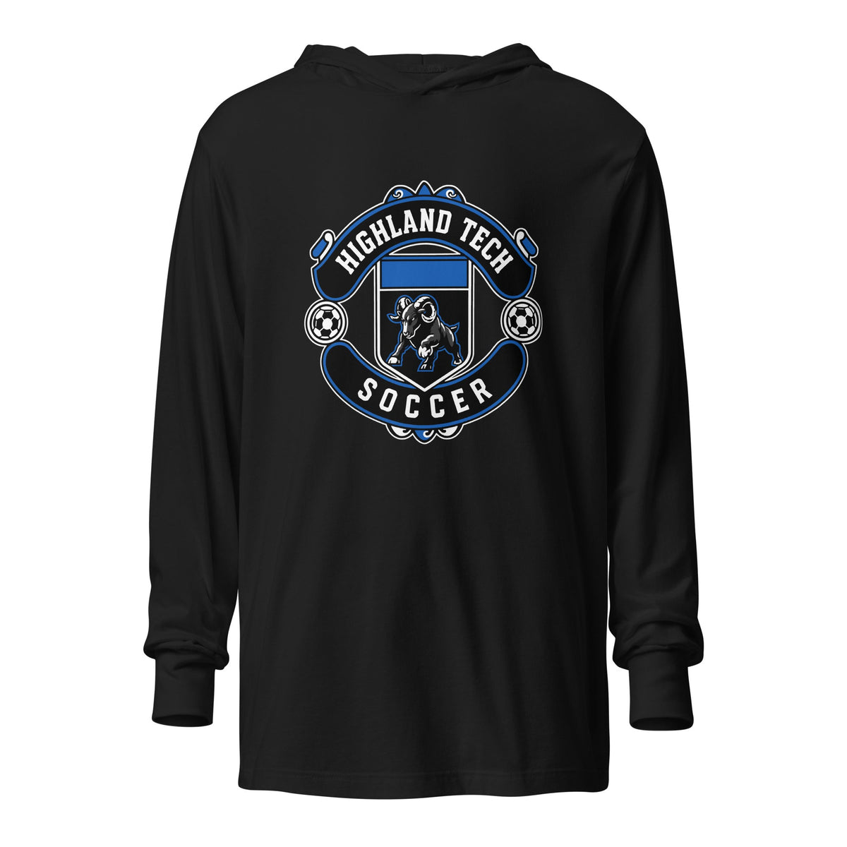 Performance | Hooded Long Sleeve T Shirt | Highland Soccer | Emblem Logo