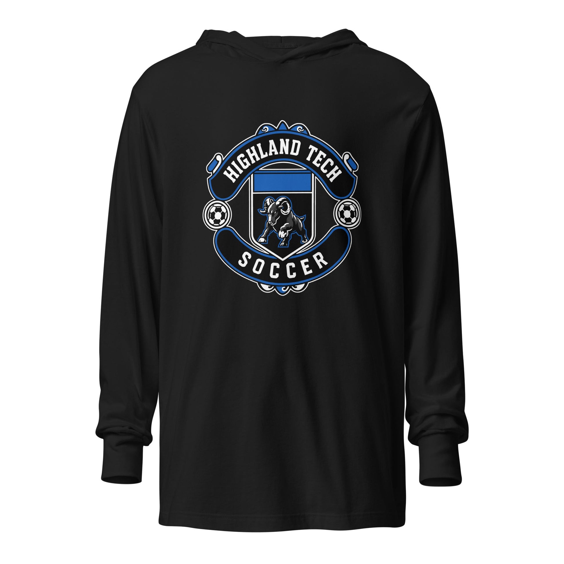 Performance | Hooded Long Sleeve T Shirt | Highland Soccer | Emblem Logo