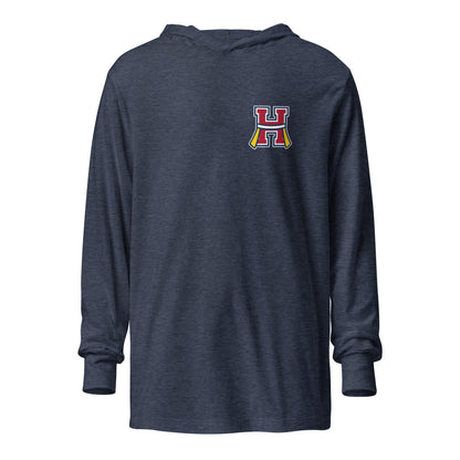 Performance | Hooded Long Sleeve T Shirt | Hornell Flag Football | H Flags Logo