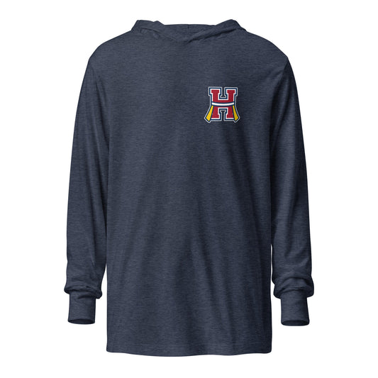 Performance | Hooded Long Sleeve T Shirt | Hornell Flag Football | H Flags Logo