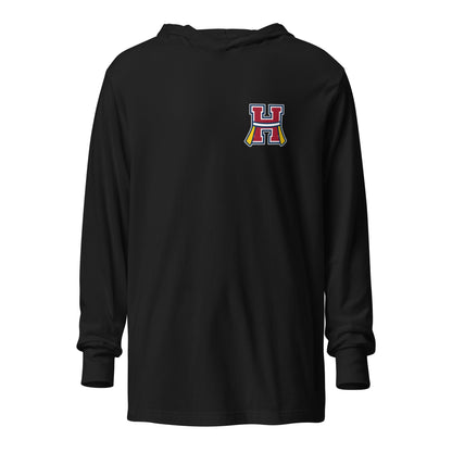 Performance | Hooded Long Sleeve T Shirt | Hornell Flag Football | H Flags Logo