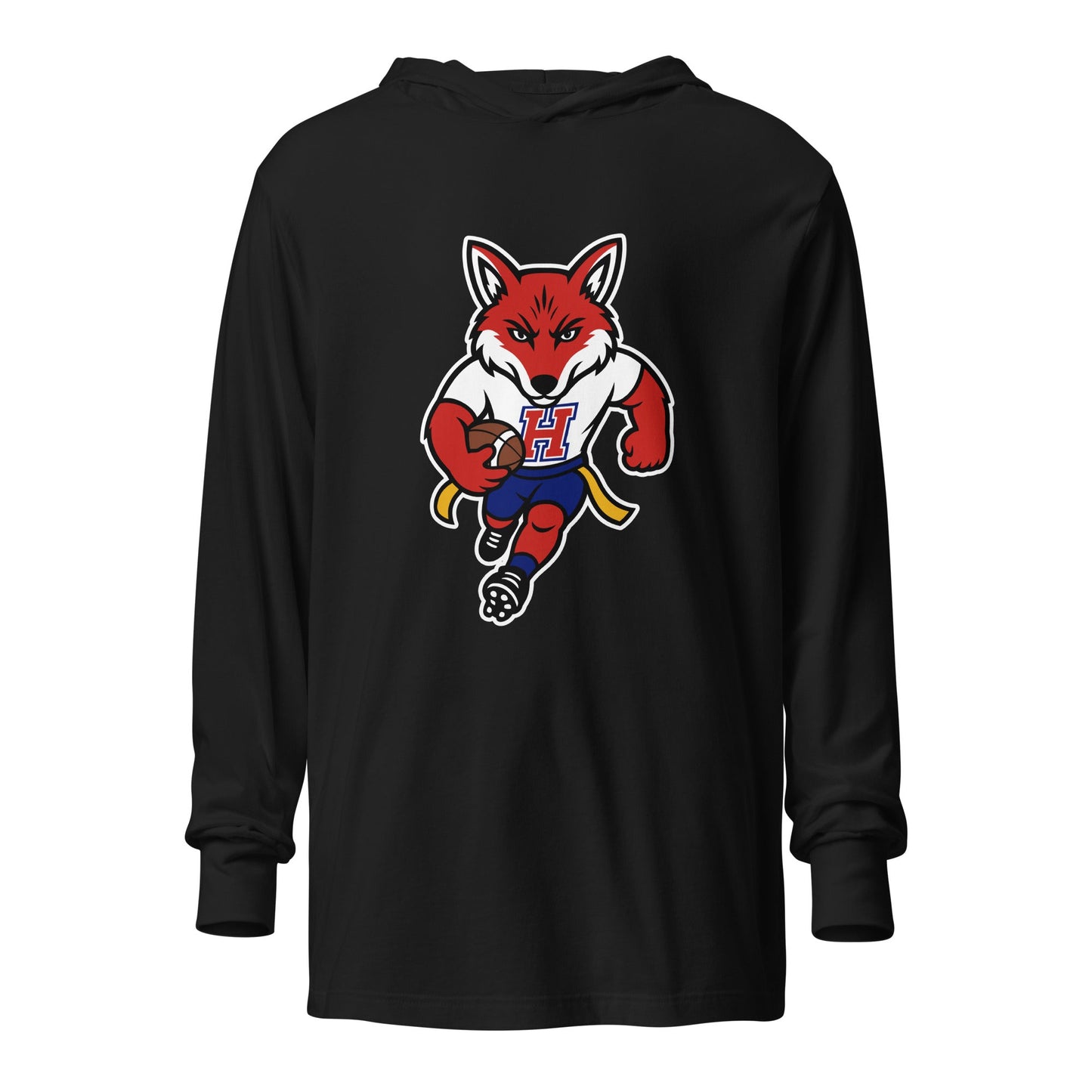 Performance | Hooded Long Sleeve T Shirt | Hornell Flag Football | Mascot Logo