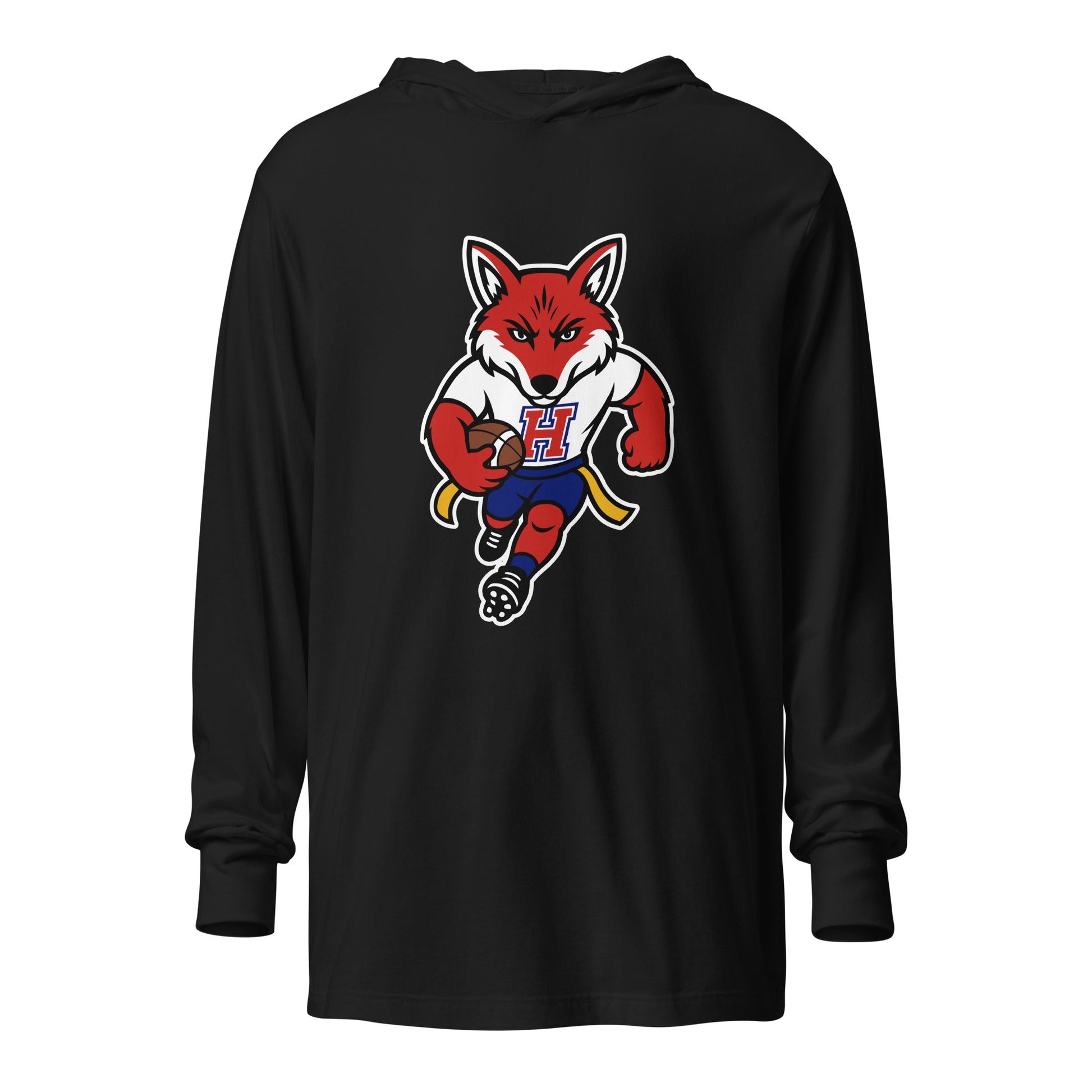 Performance | Hooded Long Sleeve T Shirt | Hornell Flag Football | Mascot Logo