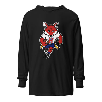Performance | Hooded Long Sleeve T Shirt | Hornell Flag Football | Mascot Logo
